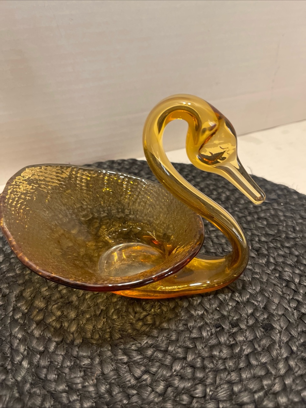 Vintage Amber Glass Swan Decorative Bowl - Amber